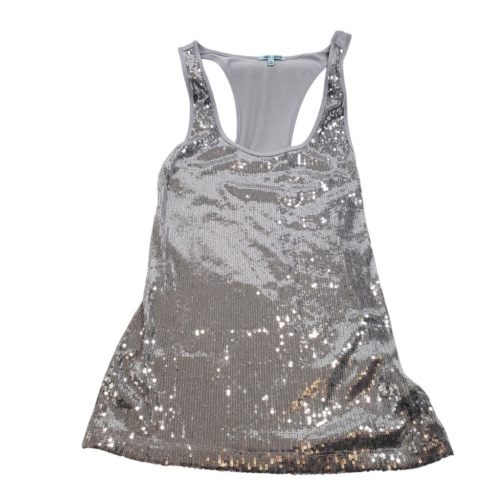 The‎ Arte Womens Sequin Racerback Tank Top L Silver T-1227